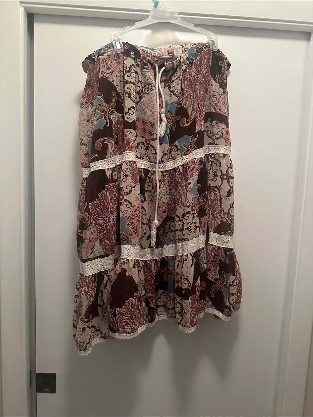 Apt. 9 Brown and Pink Paisley Tiered Midi Skirt